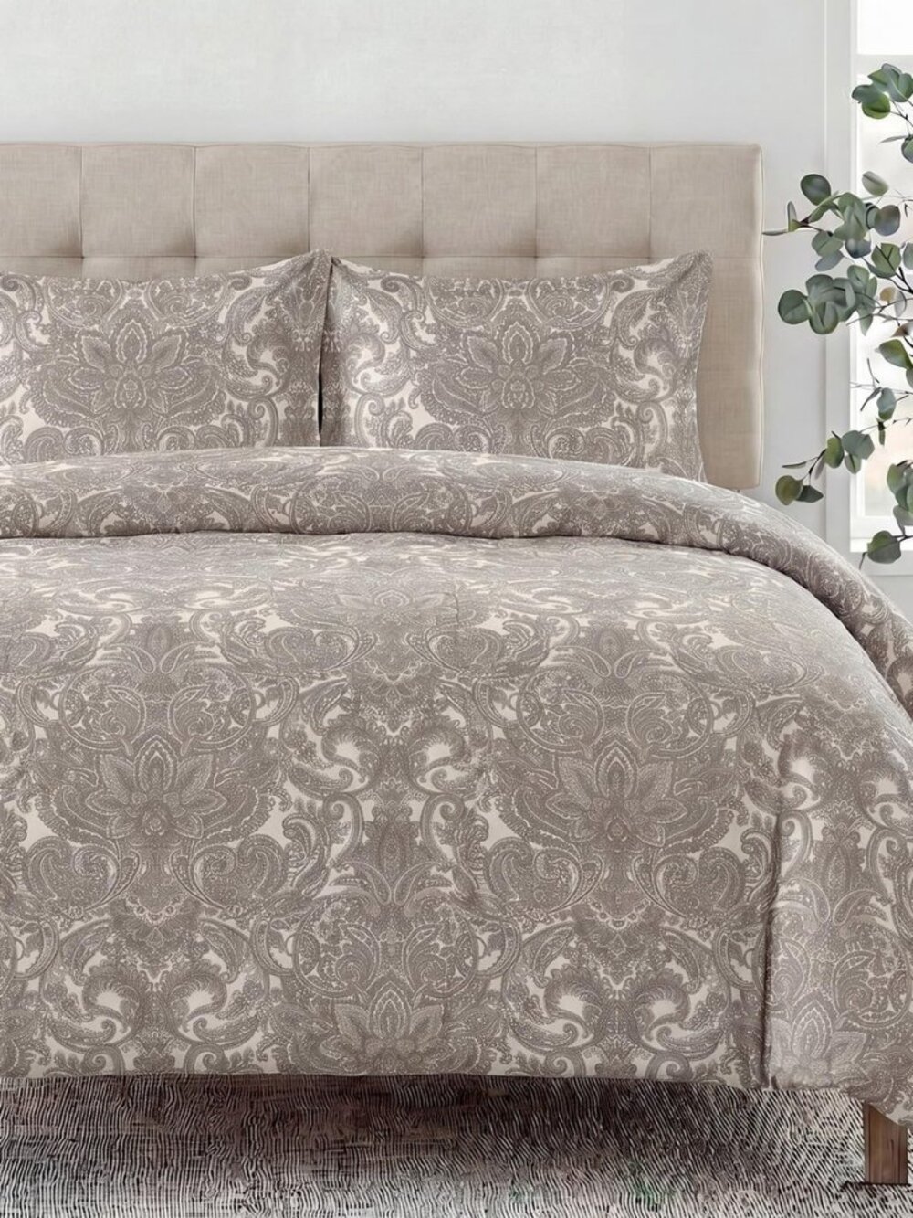 100% Cotton Duvet Cover Set Queen Size, Boho Paisley Bedding Set with Zipper